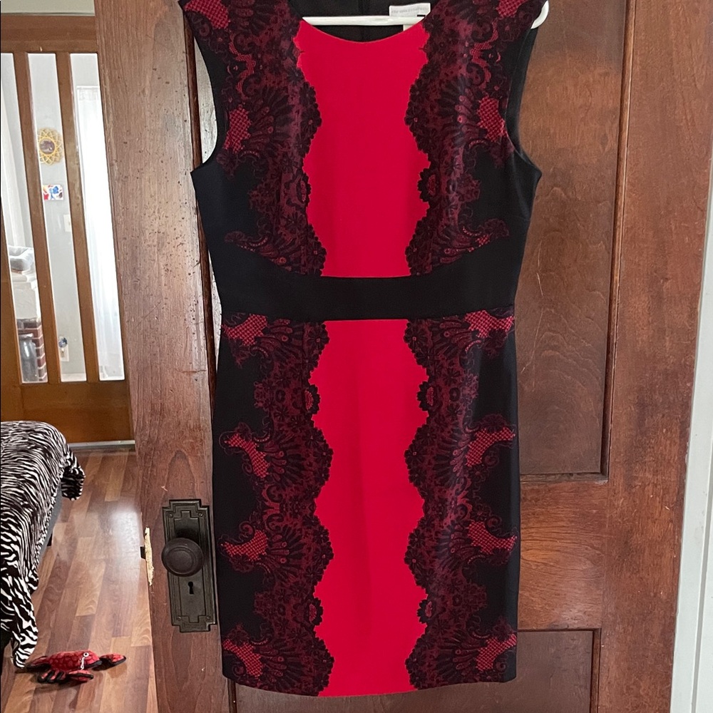 New York & Company Elegant Red and Black Midi Dress
